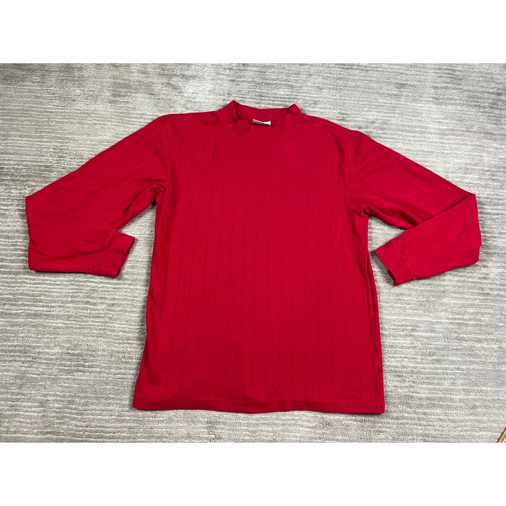 Ivy Crew Shirt Mens‎ XL Red Mock Neck Long Sleeve Vertical Ribbed Knit Casual